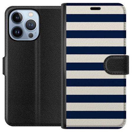 Kompatibelt Plånboksfodral till Apple Apple iPhone 13 Pro marinblå vita ränder