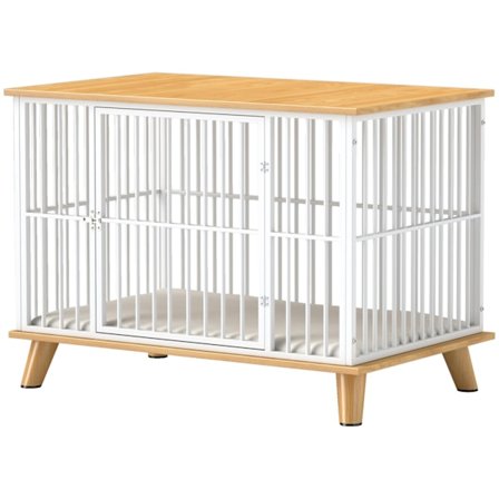 Hundebur til hjemmet, aflåselig hundekennel med pude, hundebur med dør, hundehus til mellemstore hunde under 15 kg, eg, 86 x 60 x 70 cm