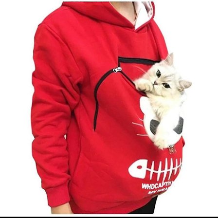 Sweatshirt med Kænguru-lomme til Katte-elskere - Hundedyr Pote Trøjer Kælelomme Sweatshirt Lomme Dyreører Hættetrøje - WELLNGS