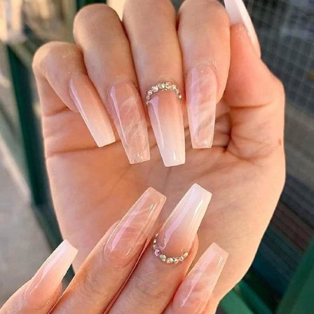 24 st Press-on-naglar, Långa Kista Falska Naglar med Lim, Falska Naglar, Franska Spets Falska Naglar, Rosa Gradienter Ballerina Stick-on-naglar, 