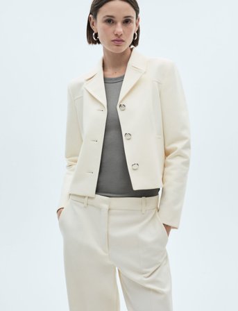 Mango Jacket With Lapels And Metal Buttons - Cream - XS