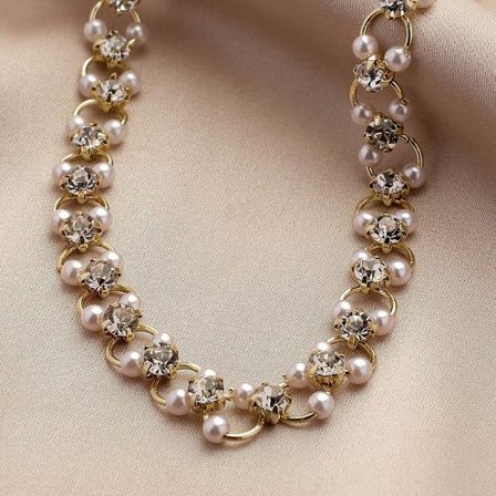 Statement kjede med perler rhinestone vakker luksus høy klasse