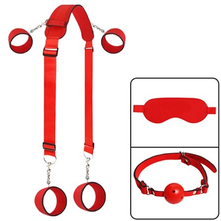 Sexleketøy for par kvinner voksenspill BDSM bondage restraints sett åpen munn knebler øyemaske håndledds- og ankelmansjetter