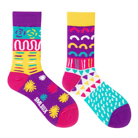 5 par Många stilar av AB-strumpor asymmetriska kreativa trendiga strumpor roliga par mandarinanka färgade mellanhöga strumpor