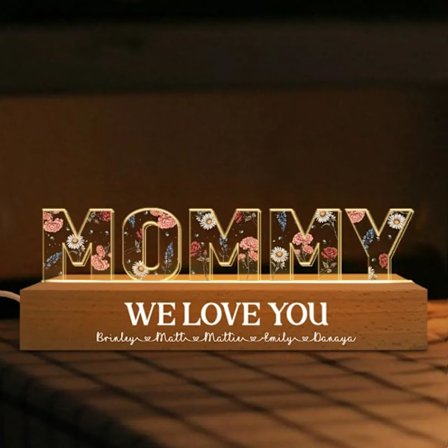 Personlig akryl LED-nattlampa med födelsemånadsblomma, anpassade barns namn med födelseblomma, present till mödrar, mors dag och