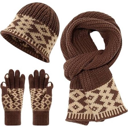 ING Dame Vinterhue, Halstørklæde og Handsker Sæt Etnisk Stil Tyk Hæklet Hue med Øreklapper Touchscreen Handsker Unisex Halstørklæde til Koldt Vejr