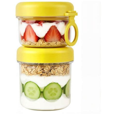 Lækagesikker Yoghurt Parfait Snack Kop med Ske & Låg - Genanvendelig Granola Holder til Morgenmad, Overnight Oats, Frugt & Cere