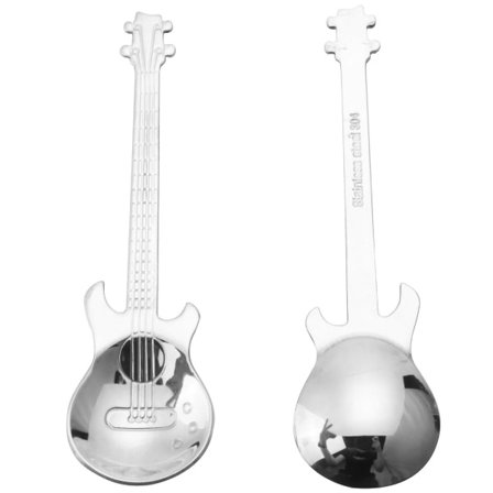 Guitar kaffeske 6-pak sød ske rustfrit stål teske omrøringsske Guitarform (sølv)