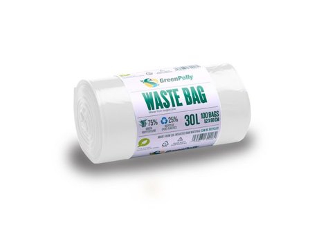 GreenPolly Papperskorgspåse HDPE 30L 11my vit 100/rl - Lyreco - Städ och hygien - Påsar och säckar - Papperskorgspåsar