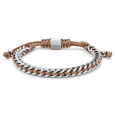 Bracelet en acier inoxydable et nylon beige pour hommes - Bracelets en acier