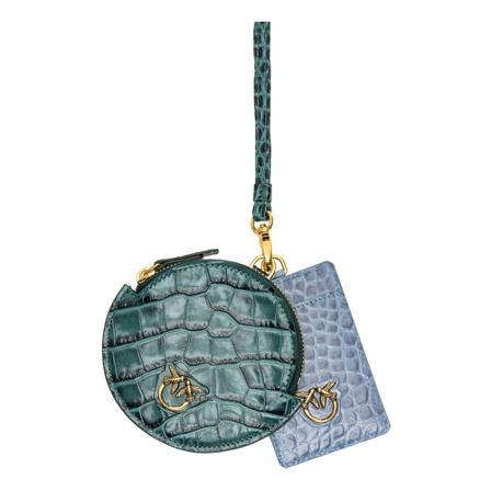 Pinko, Necklace Mini Bag 1 Crocodrillo print Groen, Dames, Maat:ONE Size