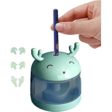 Elektrisk blyantspidser til børn med sjovt dyredesign, automatisk spidser til skole- og hjemmebrug, grøn