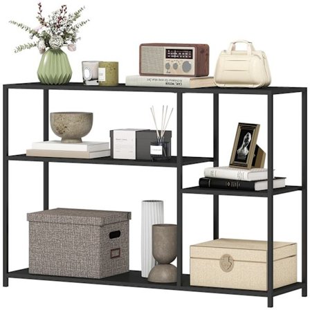 Konsolbord, 4 plan, stålstel, til entre, stue, sort