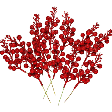 12 stk Glitrende Røde Bær Grener 8,3 Tommer Kunstige Frukt Bær Plukker Holly Bær Kvist for Juletrepynt DIY Håndverk Jul Rød