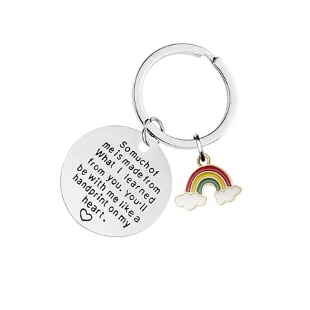 Regnbågepoxi nyckelring, rostfritt stål nyckelring, personlig present till lärarens dag