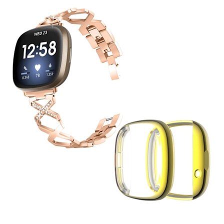 Fitbit Sense / Versa 3 X-formad klockrem med strassdekor och guldfodral - Roséguld