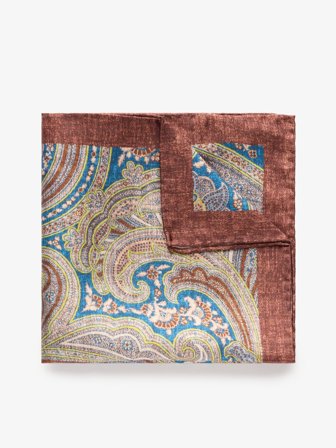 John Henric Men's Blue & Brown Paisley Pocket Square Size Onesize