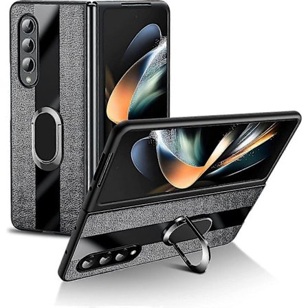 Skall Kompatibelt Med Samsung Kompatibel med Galaxy Z Fold 4, PU Lær Beskyttelsesdeksel Med Innebygd Metallstativ