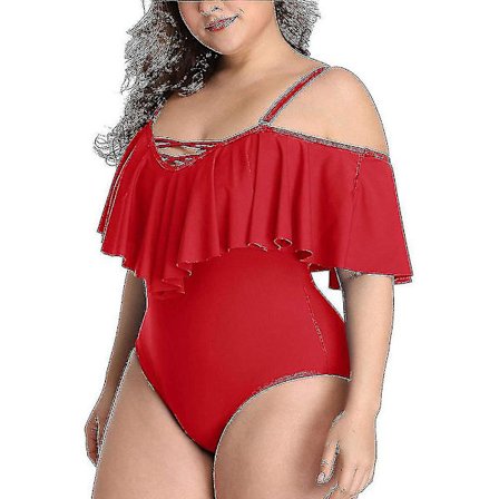 Plus Size Off Shoulder One Piece Badetøj Kvinders Badetøj, Ruffled Tynd, Bikini Badetøj (1stk)