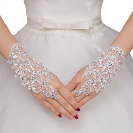 Bryllup brud blonder hansker fingerløse brud hansker hvite rhinestone hansker korte fest ballhansker tilbehør for kvinner og bruder