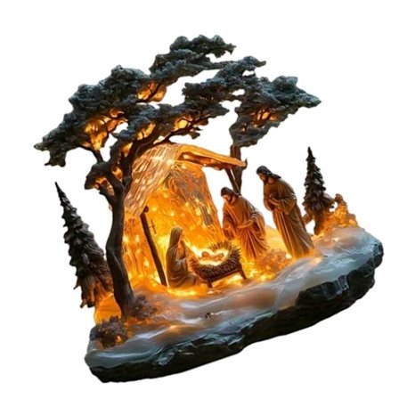 Akrylfigur Julekrybbe Snøhus Hellig Familie Statue Ornament