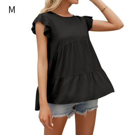 Dam T-shirt Sommar Spets Rund Hals Kort Ärm Casual Lös