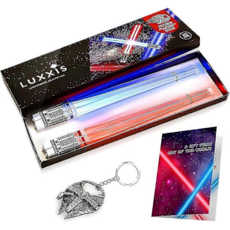 Valomiekkapuikot, valaisevat hehkuvat syömäpuikot Star Wars -lahjasettiin teemajuhliin [2 paria punainen ja sininen setti] pullonavaajalla ja lahjalla