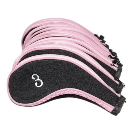 (rosa) Golfkøllehodetrekk, 10 vanntett neopren golfkøllehodetrekk for puttersett beskyttende trekk golftilbehør