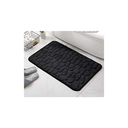 Skridsikker bademåtte i memory-skum, absorberende maskinvaskbar badeværelsestæppe, brusebadsmåtte til badeværelse, 50 x 80 cm, sort