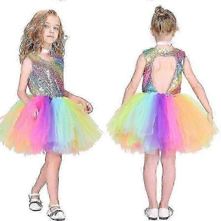 Barn Flickor Regnbåge Tutu Klänning Födelsedagsfest Bal Paljetter Prinsessklänningar Shj[D]