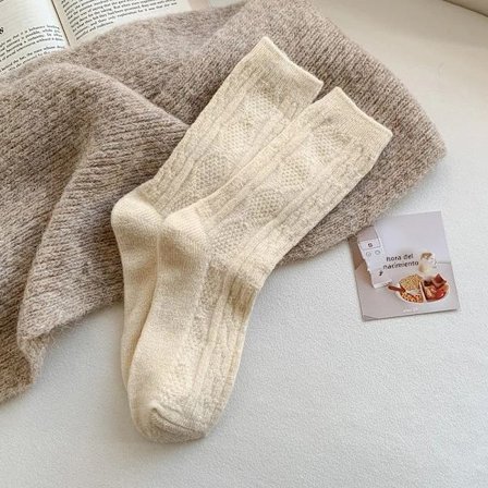Beige; Størrelse: One Size-Dame Cashmere Uld Sokker Vinter Tyk Varm Pakke Sort Hvid Japansk Stil Ensfarvet Mode
