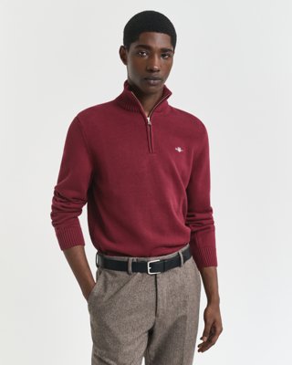 GANT - Bomullsgenser med half-zip til herre plumped red
