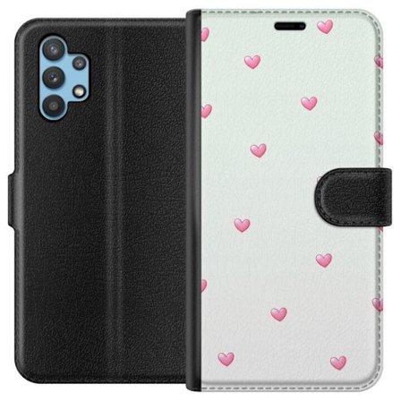 Kompatibel Tegnebogsetui til Samsung Samsung Galaxy A32 5G Minimalistisk mønster med lyserøde hjerter på en lysegrå baggrund, sødt og enkelt desi