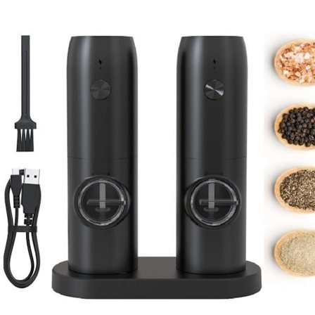 Elektrisk salt- og pepperkvern - Sett med 2 - Oppladbar - Keramisk kvern og lys