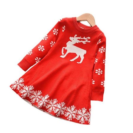 Flickors Julklänningar Långärmad Cartoon Klänning Randig Casual Bomulls T-shirt