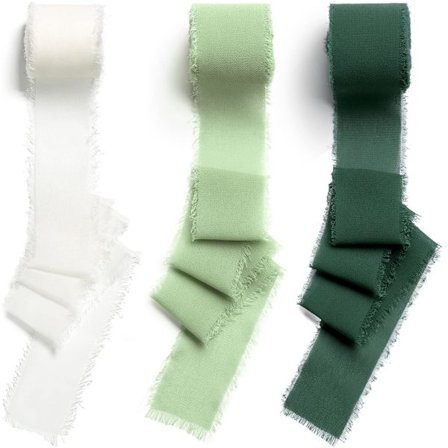 Salviagrön, skogsgrön, vit dekorativ chiffongband - 38 mm