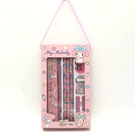 Sanrio Kirjepaperi 2 kpl Set Lyijykynä Kumiviila Viivoitin Kawaii Melodi Kuromi Kanelrulla Oppilas Maalaustarvikkeet Lapset Loma