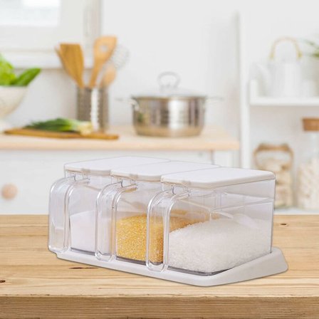 Set i plast, Triumph Clear Kryddburk Kryddburk Förvaringslåda med lock och sked för saltpepparkryddor - 3 st