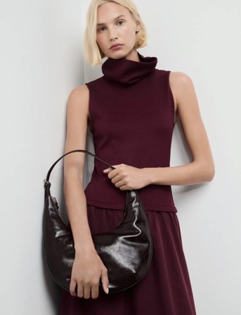 Mango Dress With Combined Funnel Neck - Burgundy - L