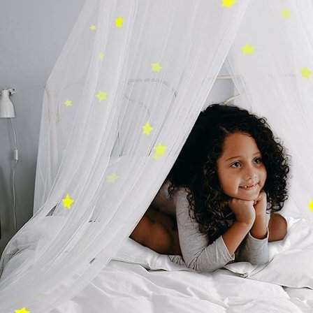 Myggnett for seng med lysende stjerner, himmelseng myggnett