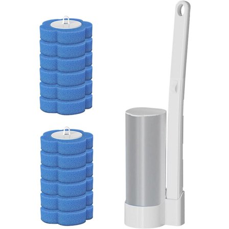 Engangs toalettbørste med holder og 12 hoder med duftdispenser Toalettbørsteholder kan brukes til å rengjøre toaletter og gulvavløp