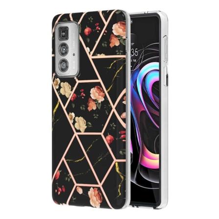 Marble Motorola Edge 20 Pro Suojakotelo - Black Flowers Multicolor