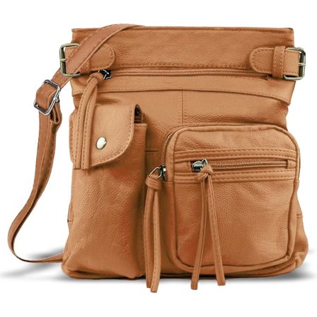 Ekte Skinn Crossbody Veske - Supermyk og Slitesterk Crossbody Veske - FARGE: Lys Brun