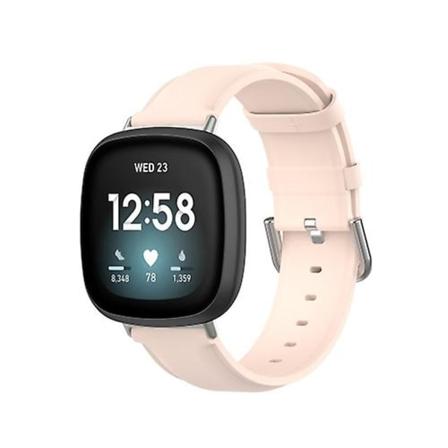 For Fitbit Versa 4 / Sense 2 klokkerem i ekte skinn Light Pink