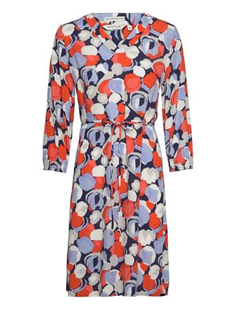 Printed Dress With V-Neck Kort Kjole Marineblå Tom Tailor*Betinget Tilbud