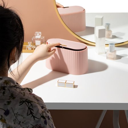 Bordskraldespand med låg - Vandtæt miniskraldespand (Pink)