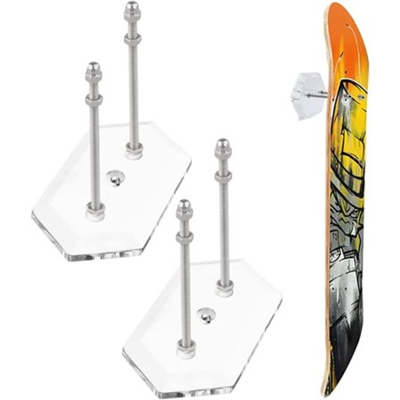 2-delt Skateboard Veggkrok Veggfeste Brakett for Skateboard Utstilling og Oppbevaring, Akryl, Klar
