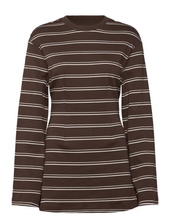 Monki Long-Sleeved Cotton Mini Dress - Brown - M