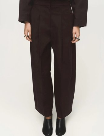 Mango Pleated Wide Leg Trousers - Brown - 34