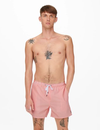 ONLY & SONS Onsted Stripe Seersucker Swim Noos - Red - XS